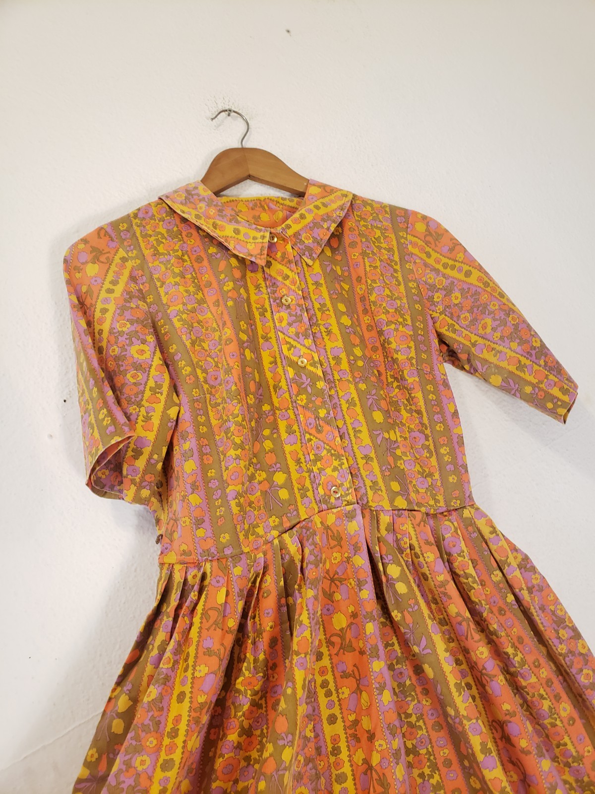 Vtg 60s Sears Sz S Floral Cotton Shirt Dress Groovy As Is Perma Prest