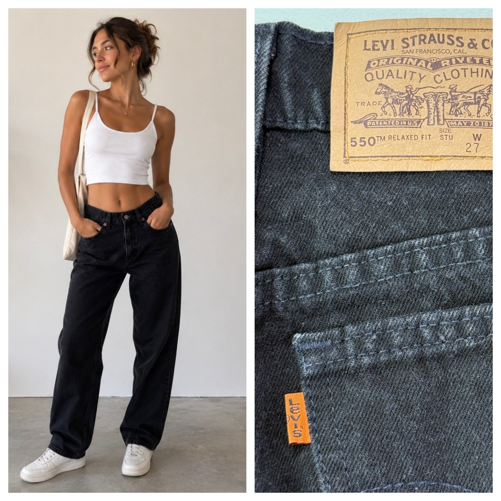 Vintage Levi’s 550 Student Relaxed Fit Orange Tab Cotton Black Jeans 27 X 30 90s