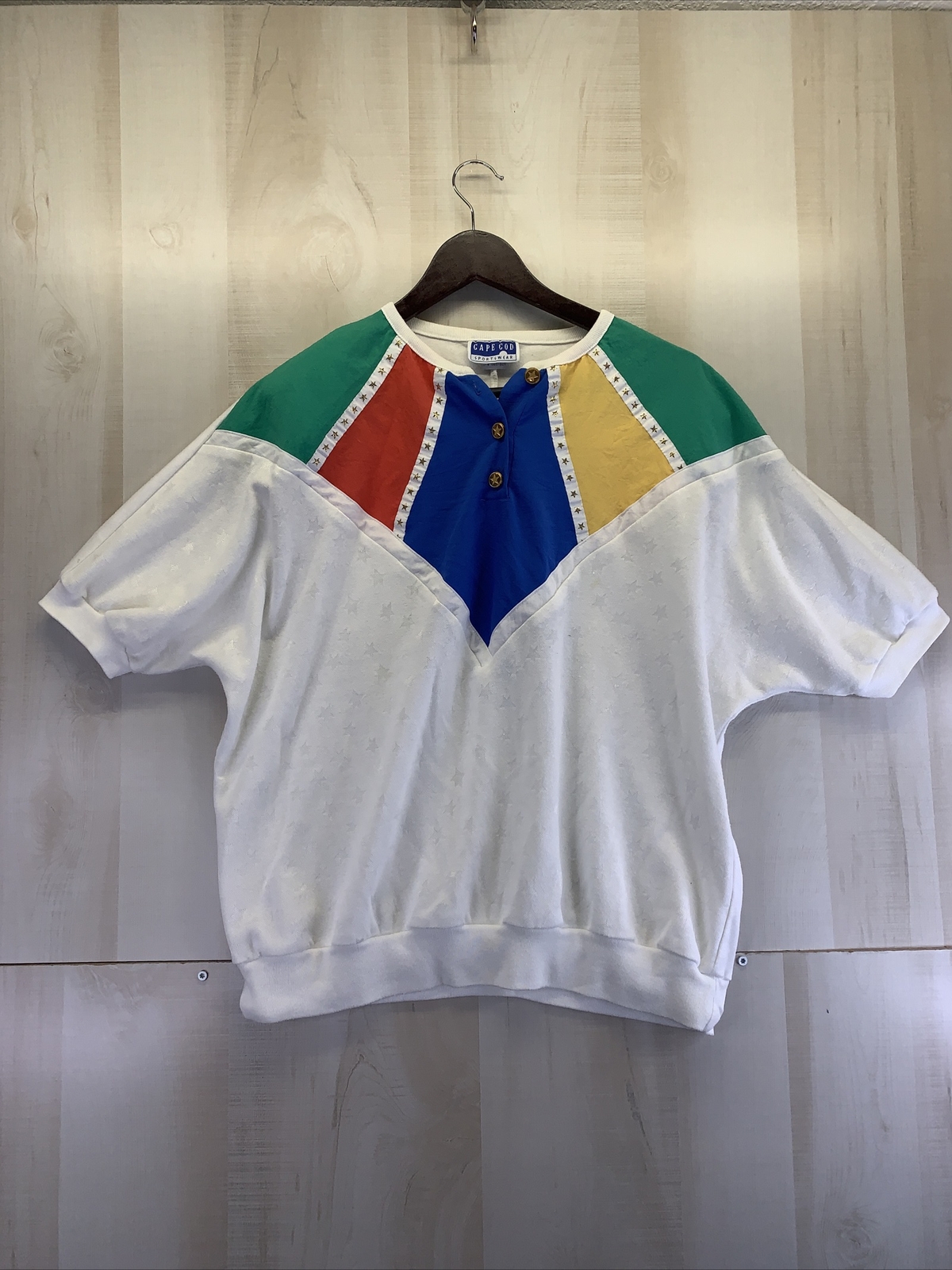 Vintage 1980-90s Cape Cod Sportswear Womens Star Print Colorblock Top USA-6896