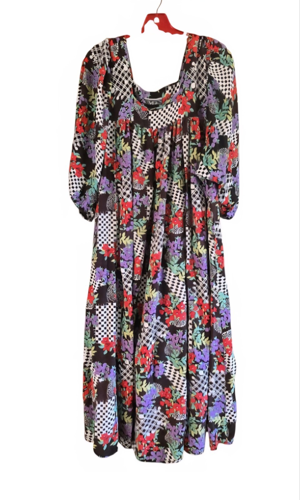 MRS ROPER style Vintage Flowery Maxi Dress Mumu Purple Red Green Black White L