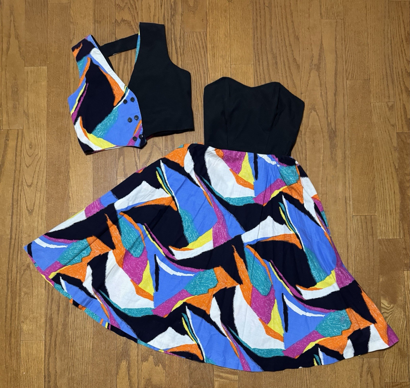 80s 90s Vintage Colorful Funky Dress & Vest Set By Jenni Size 3/4 Juniors XS S