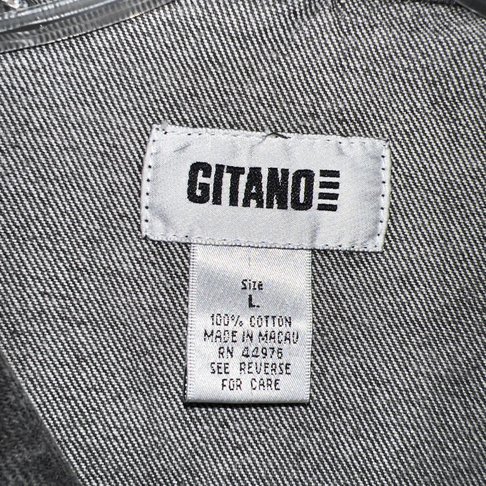 VTG Gitano Denim Jacket Women’s Sz L Black Light Wash Button Front Trucker 80s