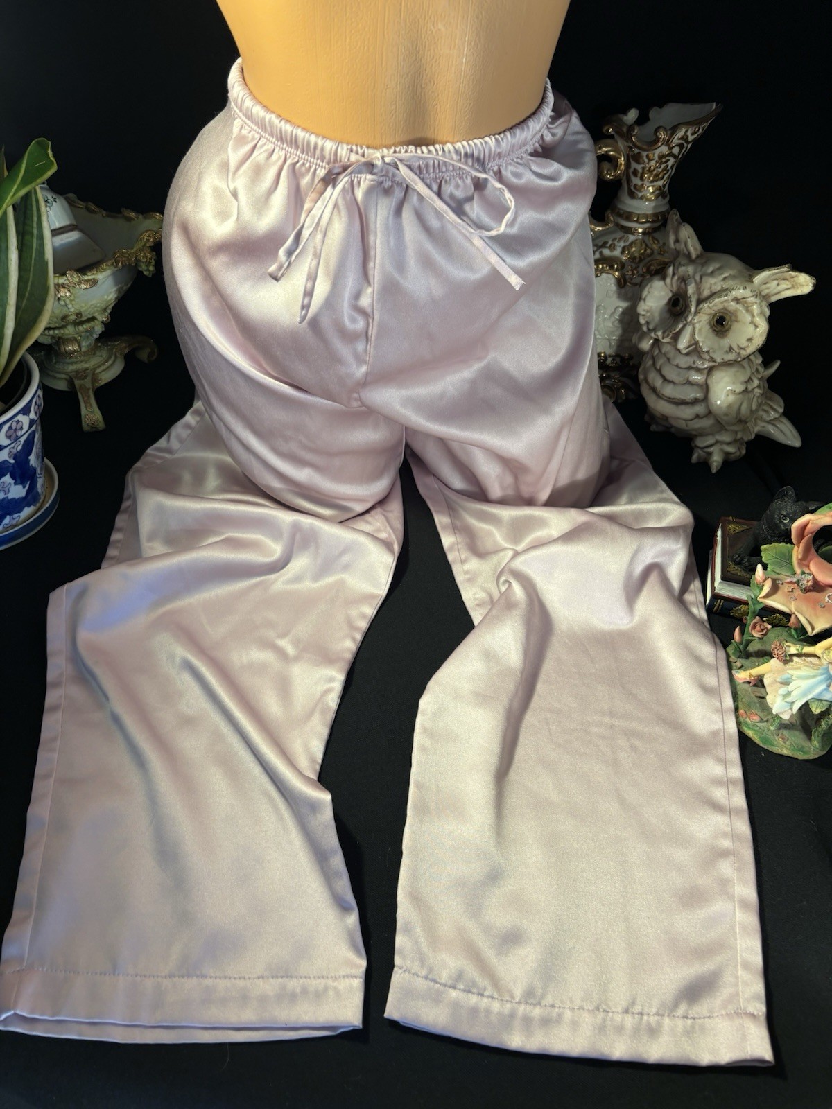 Vtg Satin Soft Lilac Purple Nightie PJ Lounge Nightie Pants Anastasia Pants S