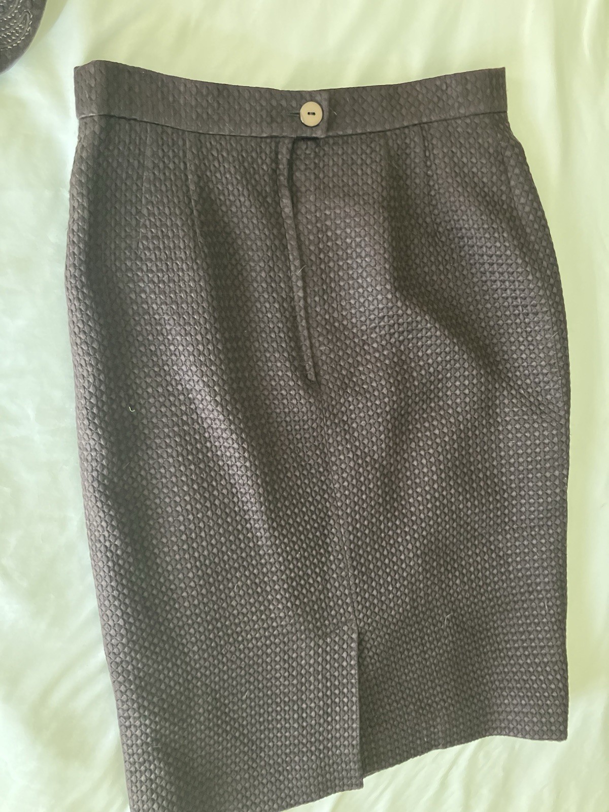 Vintage 80s Modele Algo Swiss Silk Wool Embroidered 2 Pc Skirt Suit Sz 42