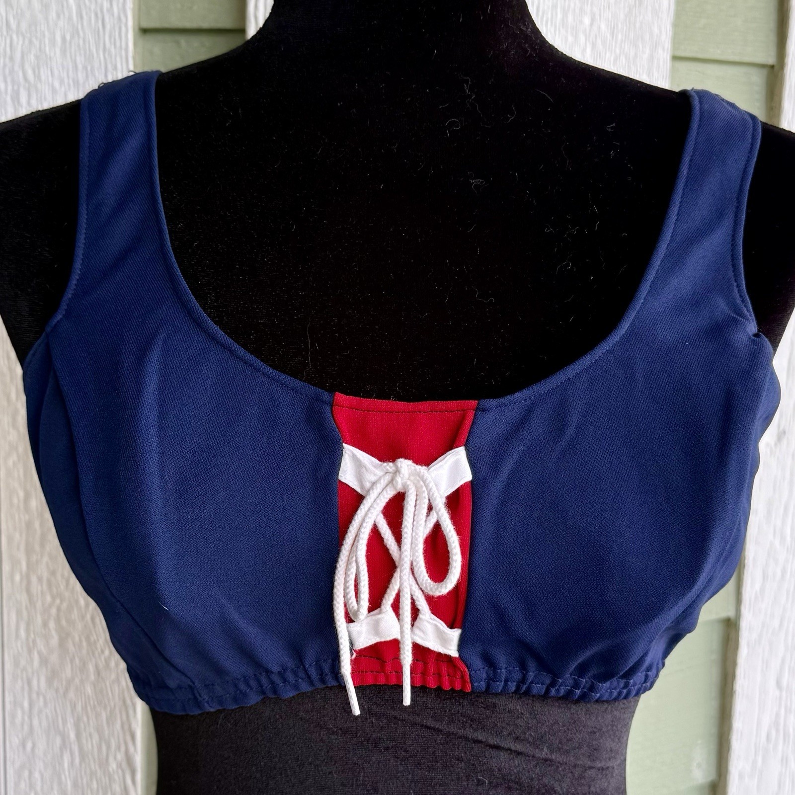 2pc VTG 60s MCM Sailor Bikini Plaid Swimsuit Boy Shorts ILGWU Union Made Sz S/M