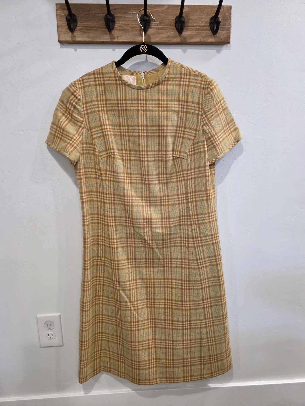 Vintage Pendleton Plaid Yellow Wool Shift Dress Vintage Size 16 Modern Size 8-10