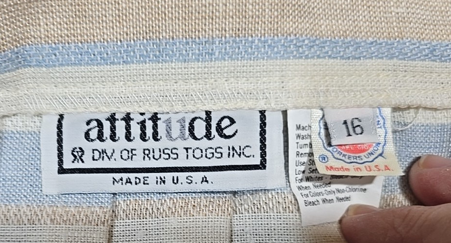 Attitude by Russ Togs Inc. Vintage Pleated Striped Skirt USA Made Women’s 16