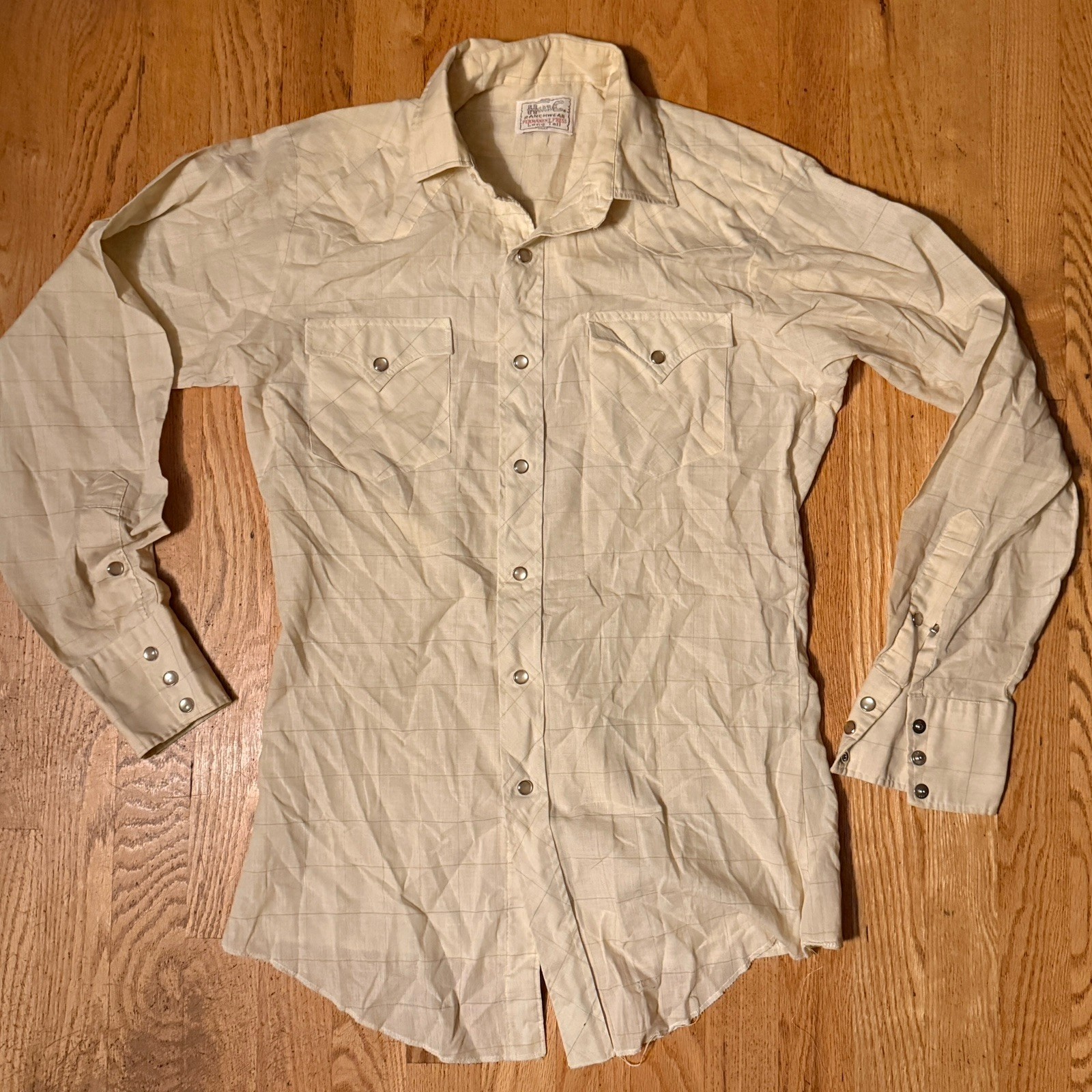 H Bar C Ranchwear Permanent Press Vtg Western Pearl Snap Button Shirt S/M