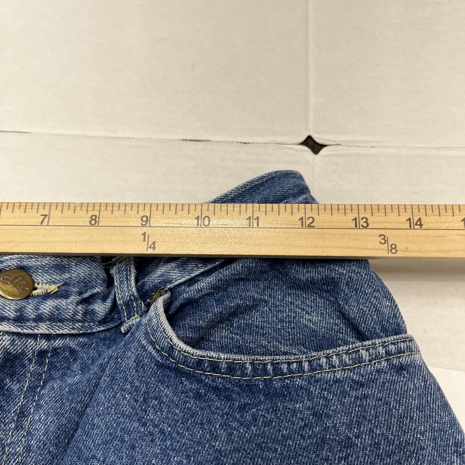 Vintage Chic by h.i.s. High Waisted Mom Jeans Blue Tapered Raw Hem USA Made 12P