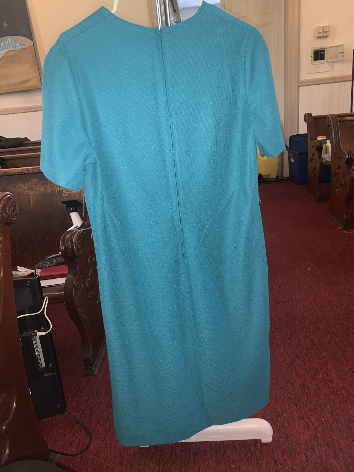 VTG 70s 80s Secretary Green Dress Suit Set W/ Jacket & Belt M/L Leslie Pomer