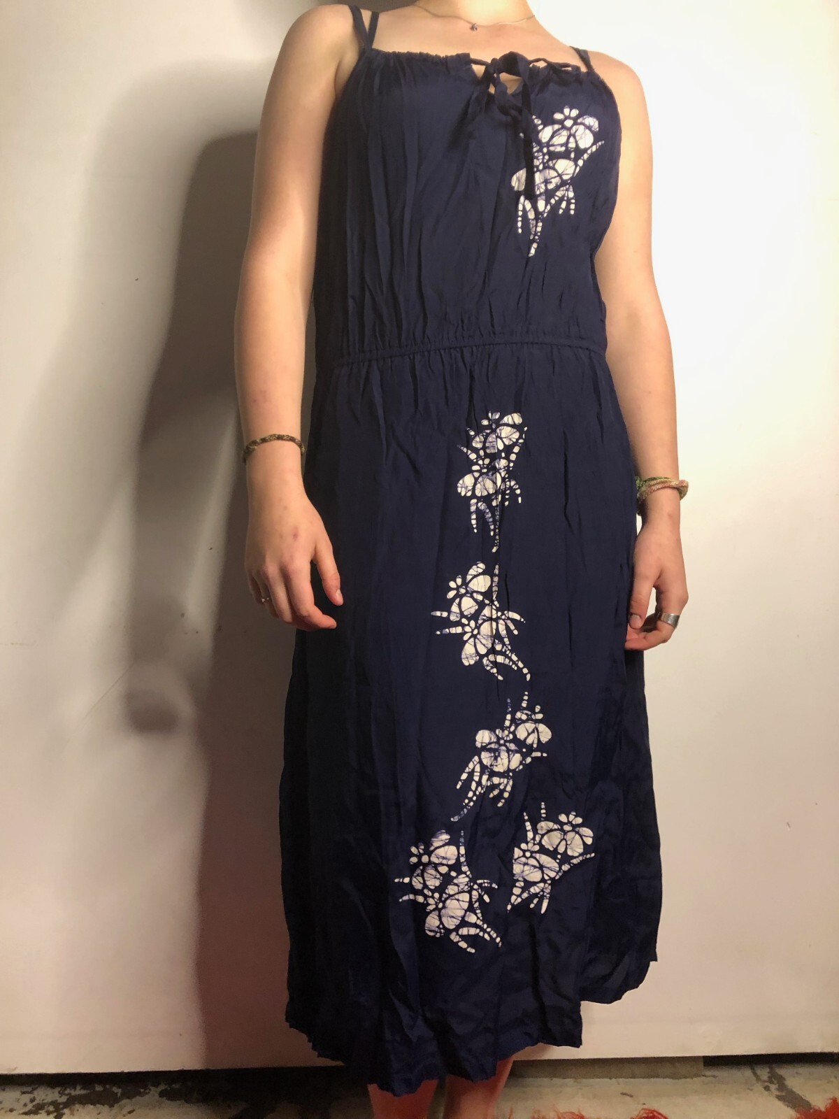 Vintage Lora Navy Blue Sun Dress Sleeveless Rayon AU 12 M L Singapore Batik