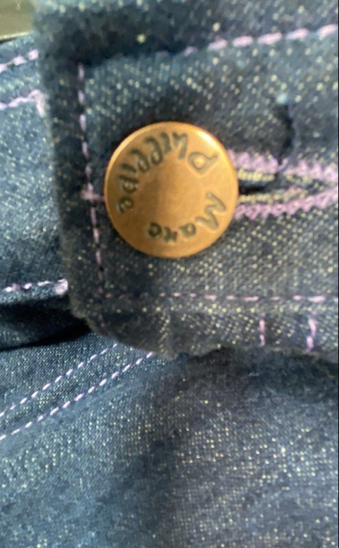 Vintage 90s Marc Phillipe Women’s Dark Wash Bootcut Purple Stitch Jeans Sz 13/14