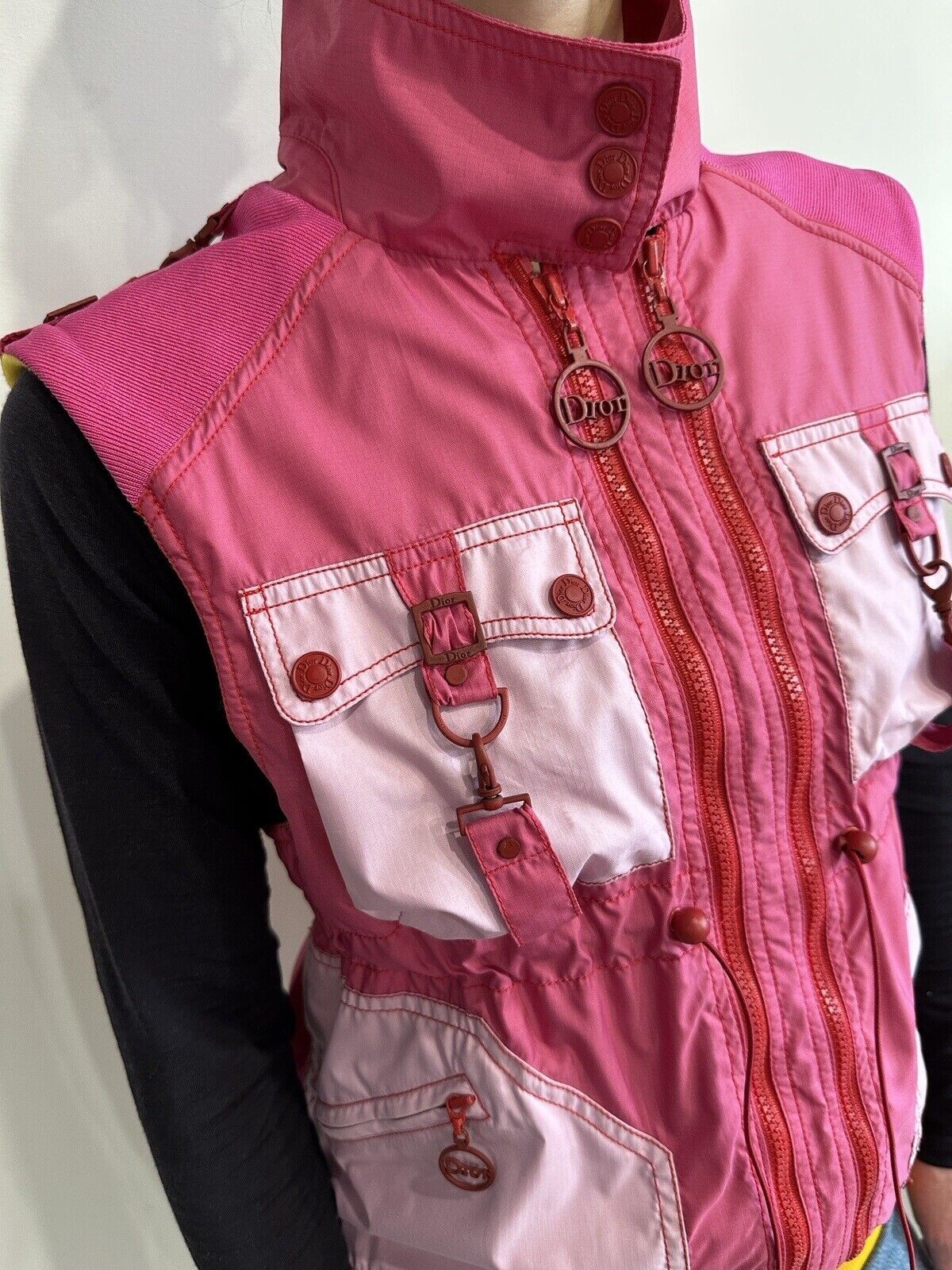 DDP Vintage Christian Dior Boutique Y2K Parachute Women Zip Vest Archive sz US8