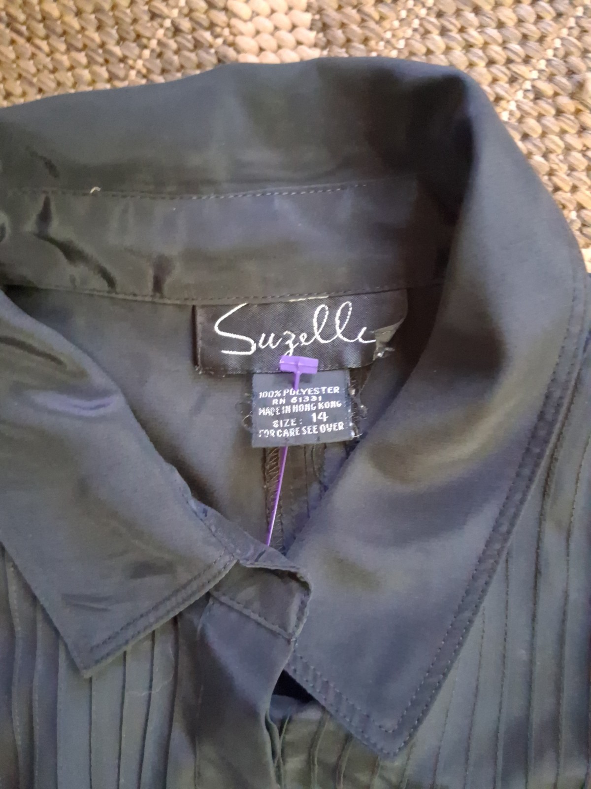 Vintage Suzelle Black Blouse Sz 14 Ornate Design On Shoulders Rockabilly