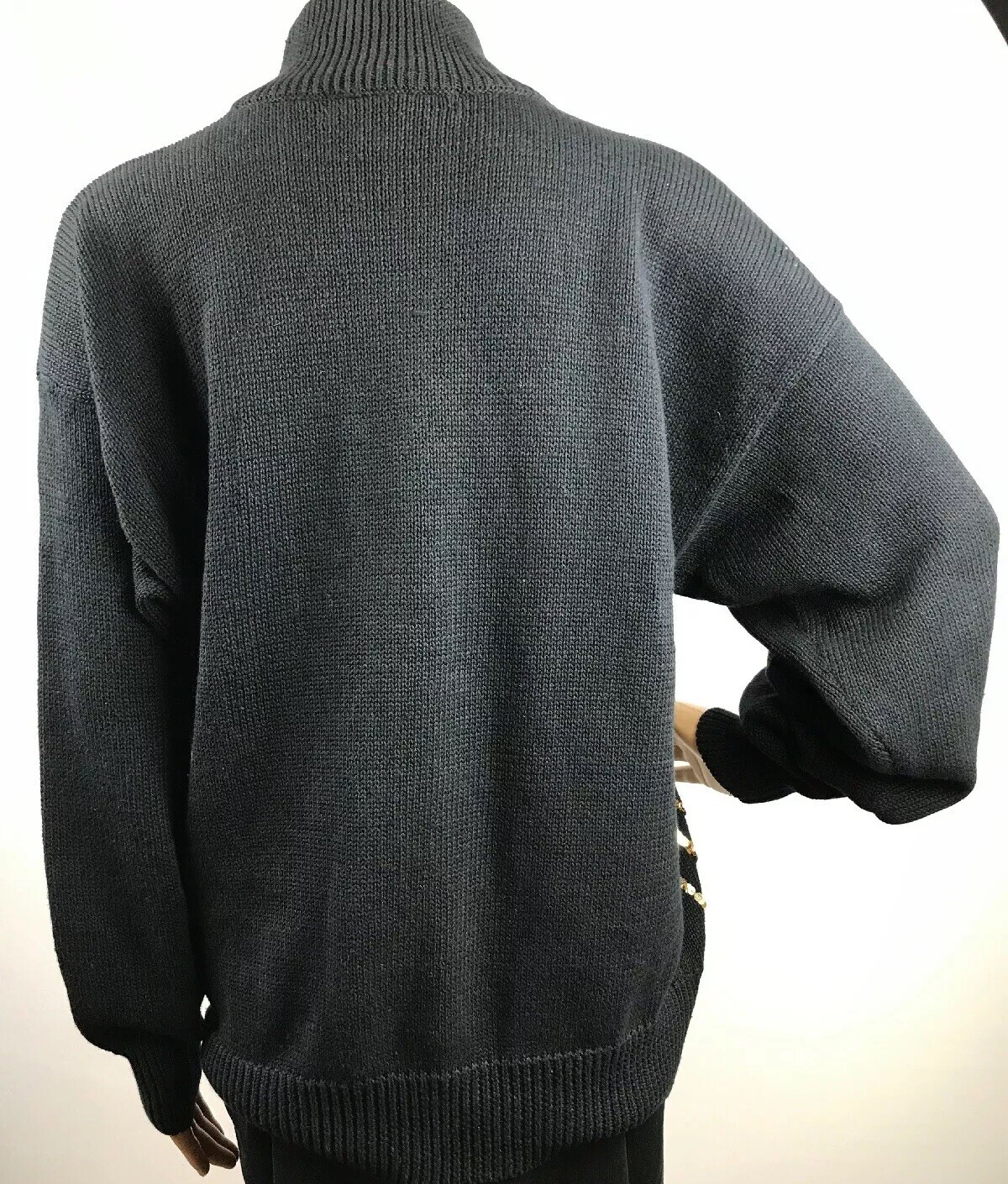 Vtg 80s I.B DIFFUSION WOMEN’S BLACK RHOMBUS SWEATER BEADED SEQUIN 52% Ramie Sz M