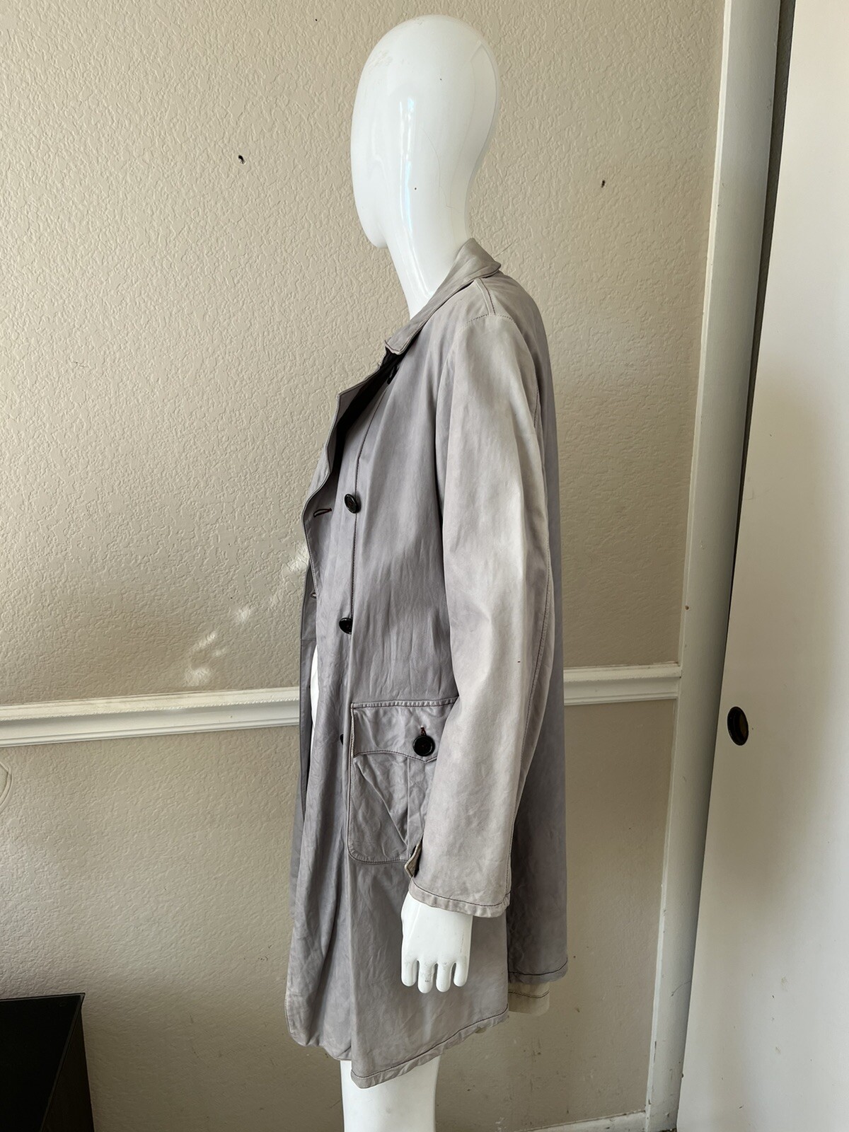 NIGEL PRESTON VINTAGE 90’S RARE! Gray Leather Double Breasted Lined Trench Coat