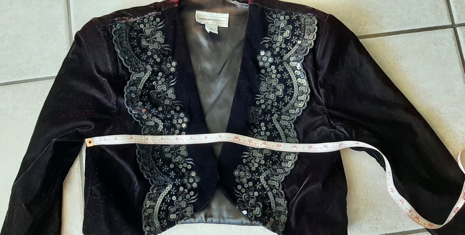 VTG Scott McClintock Velvet Embroidered Sequin Cropped Bolero Jacket Wms Sz S/M