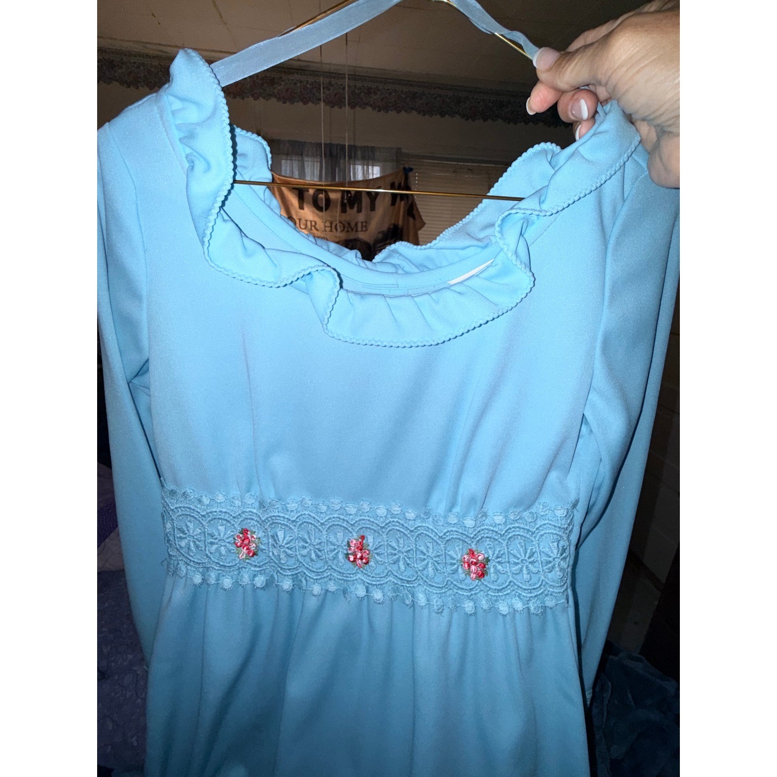 JCPenney Fashions Maxi Dress Woman’s Size 9 Blue Vintage Lace Collar