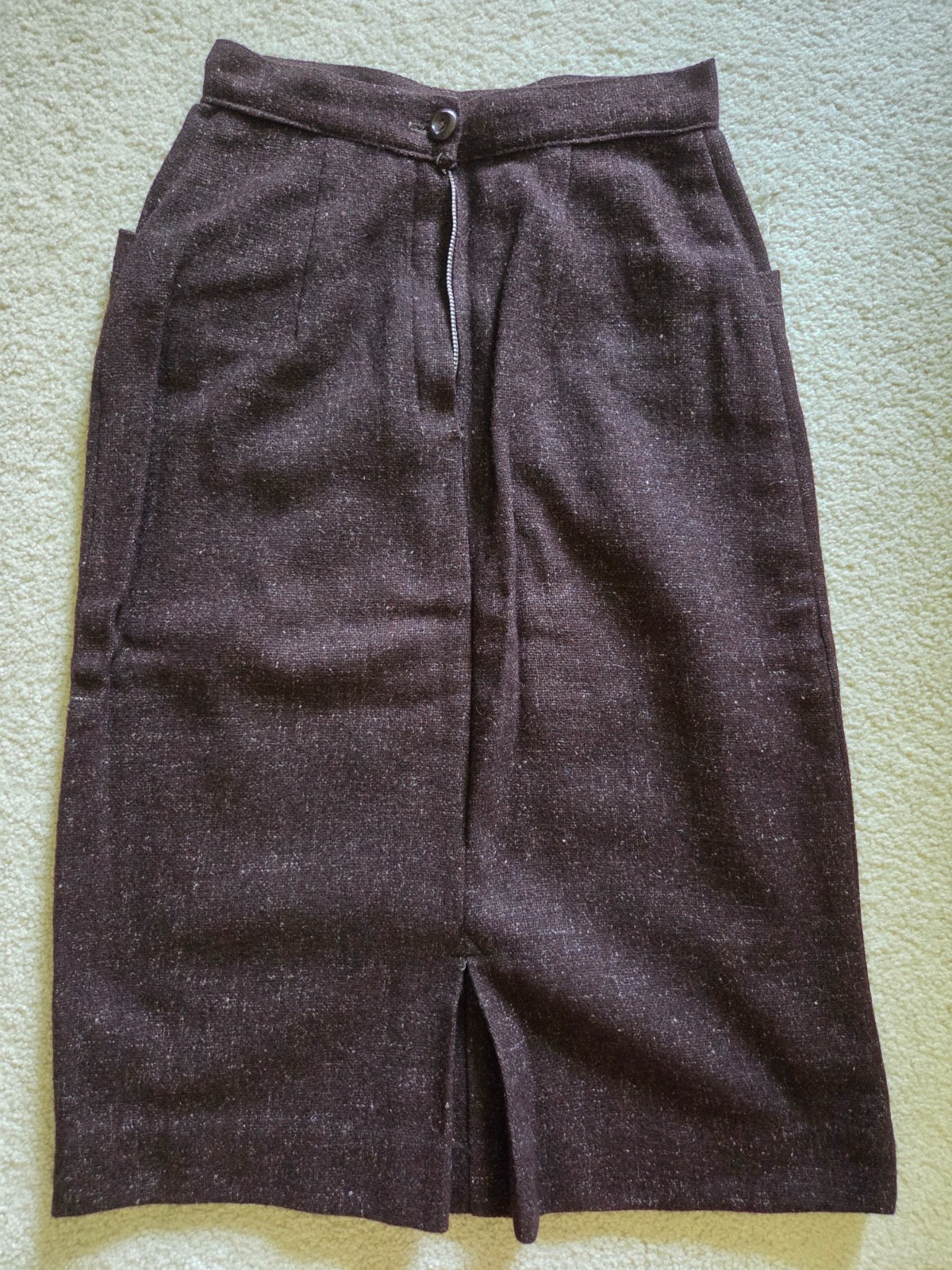 Vintage Woman’s Skirt 100% Wool Home Sewn 1960’s Brown with White Flecks