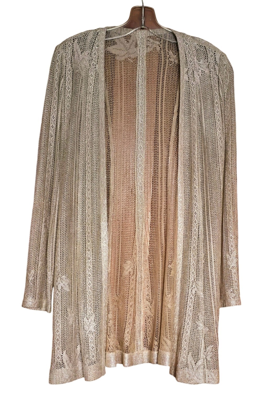 New Vintage Damianou Golden Knit 3 PC Set Skirt Jacket Top S Deco Look