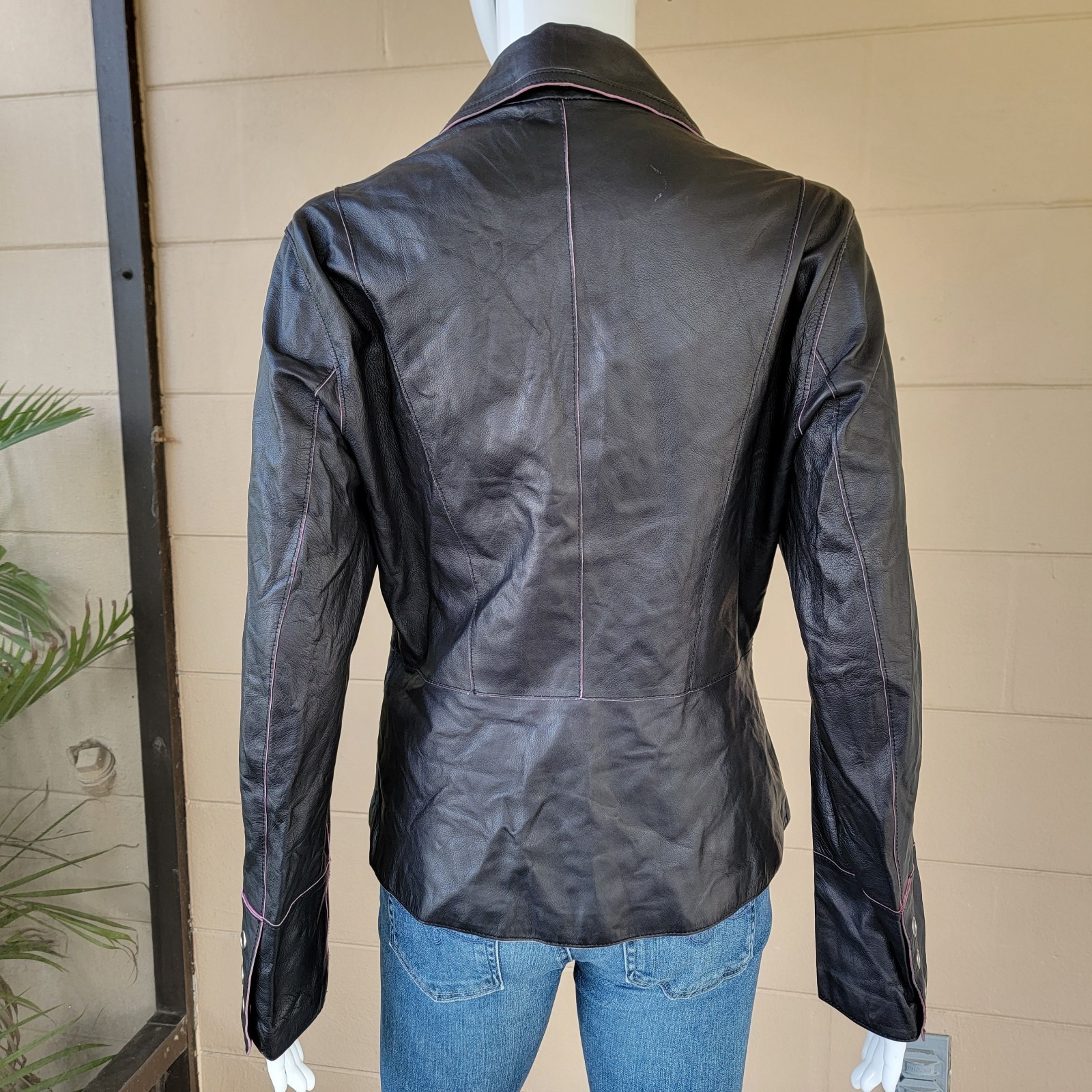 VTG 90s Jax Black Lambskin Leather Blazer Soft Tailored Short Jacket Womens S/M