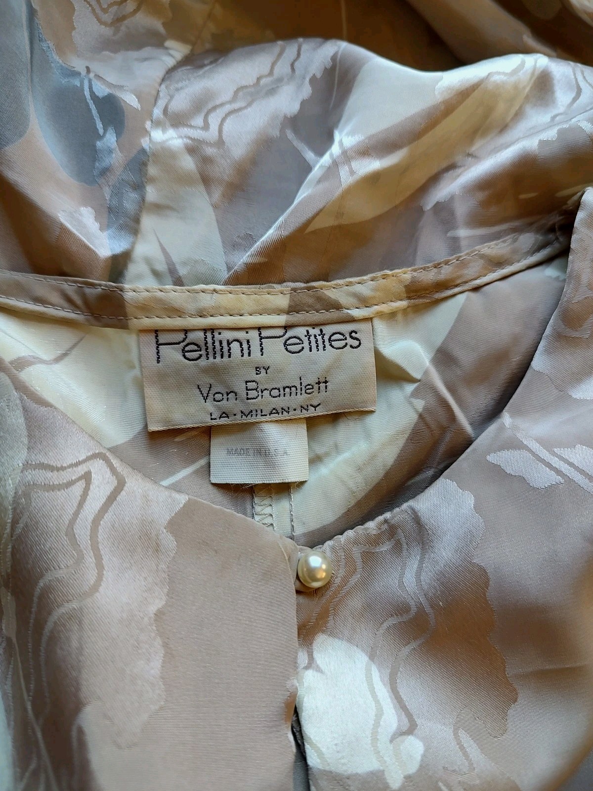 80s Vintage Dress Pellini Petites by Von Branlett Silky Poly Floral Office 7/8 P