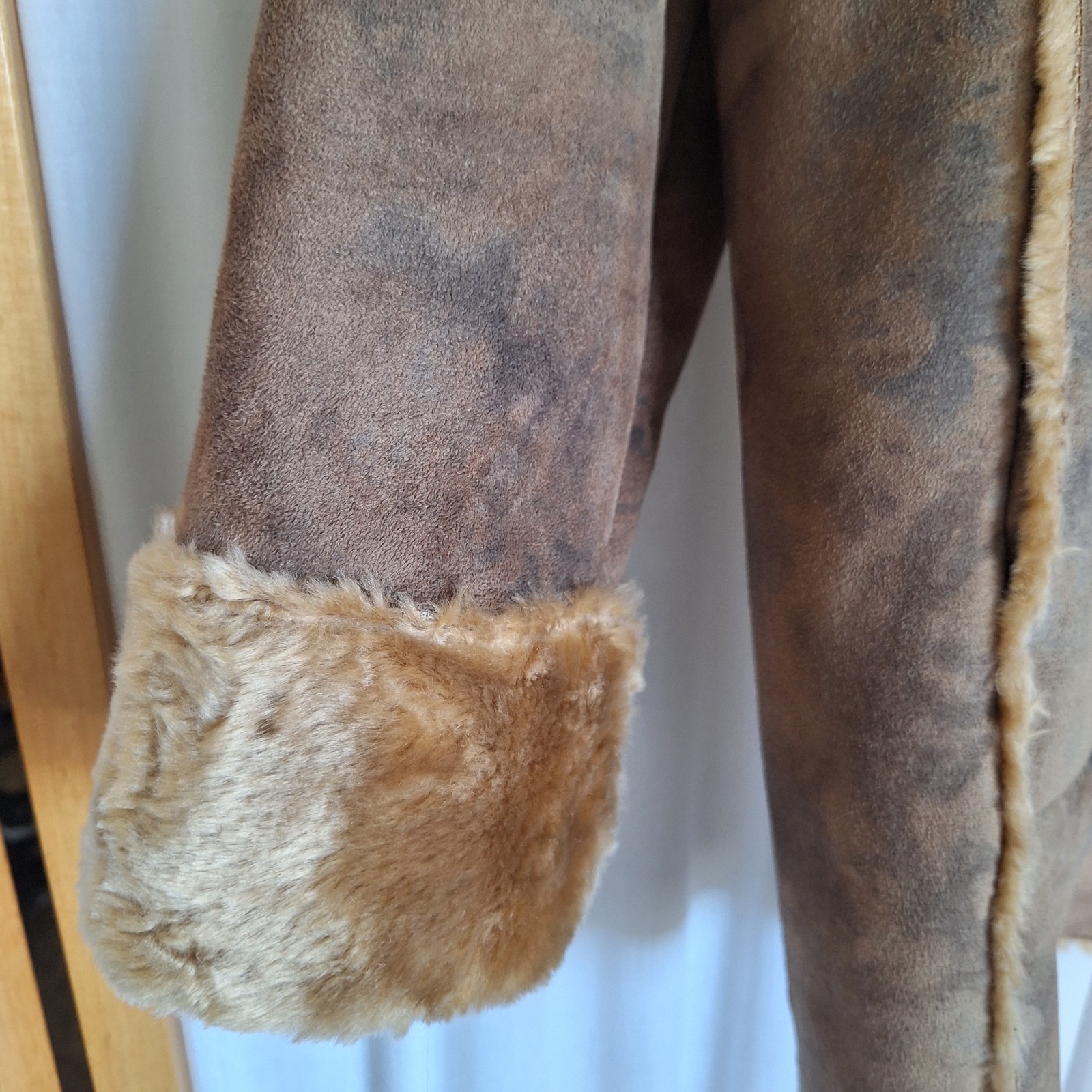 Vtg Chico’s Design Artisan Faux Suede Fur Shearling Coat Sz 1