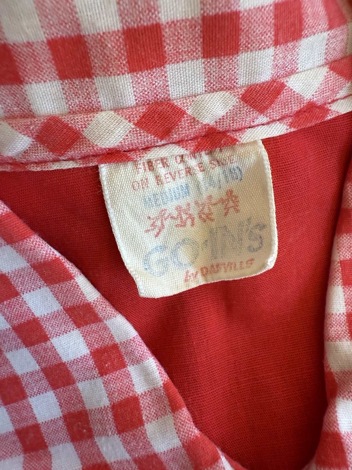 Vintage Go-in’s By Danville Red Dress M 14/16 Gingham Detail Pockets Collar