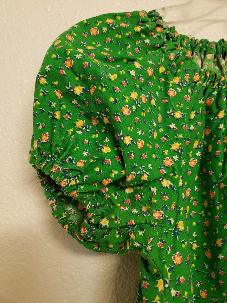 Vtg 1970s Floral Top Skirt Set Dress Small Hippy Prairie Handmade Green Peasant
