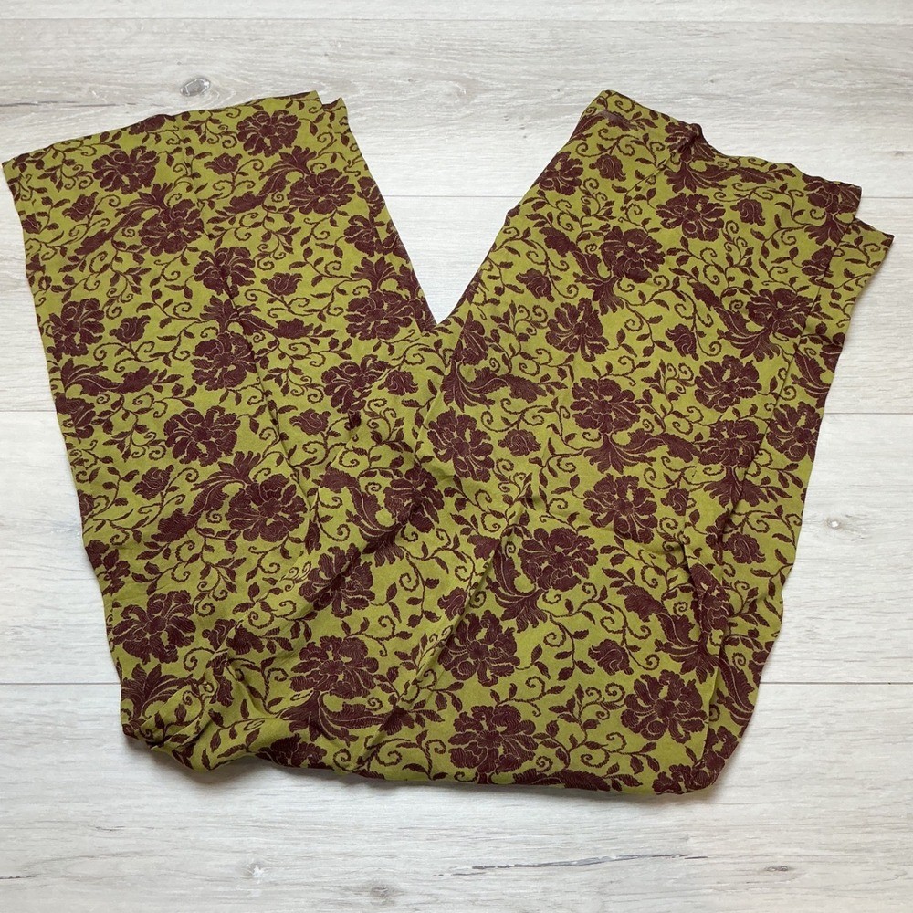 Dries Van Noten Floral Viscose Pants Green Burgundy Size 40/US 4 Gently Used