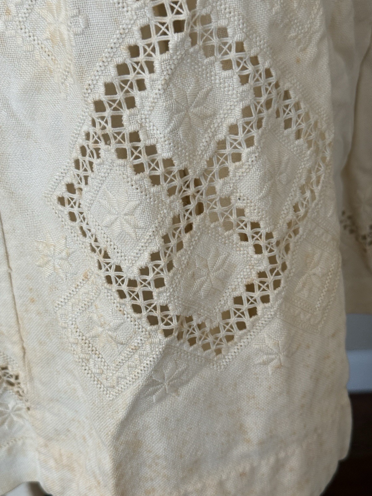 Vintage Ivory Petticoat Skirt with Cutwork Lace Embroidered Hem