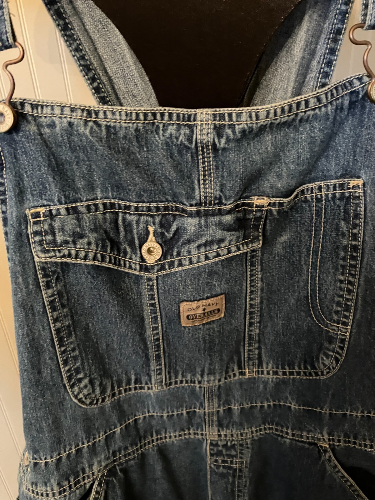 VINTAGE~OLD NAVY ~Carpenter Blue Cotton Denim Bib Overalls~Wide Leg~FARM CORE~XL