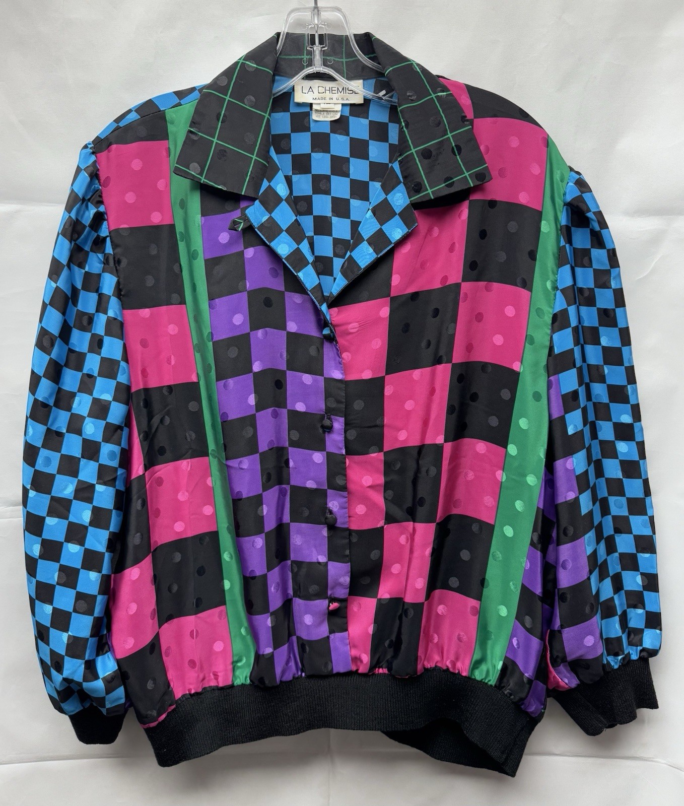 Vtg La Chemise Colorful 80s 90s Shirt Button Up Collar Long Sleeve Sz 12