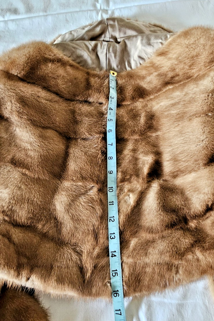 Mink Stole Cape Shawl Collar Satin Lined Pockets Med Brown MCM 50-60’s