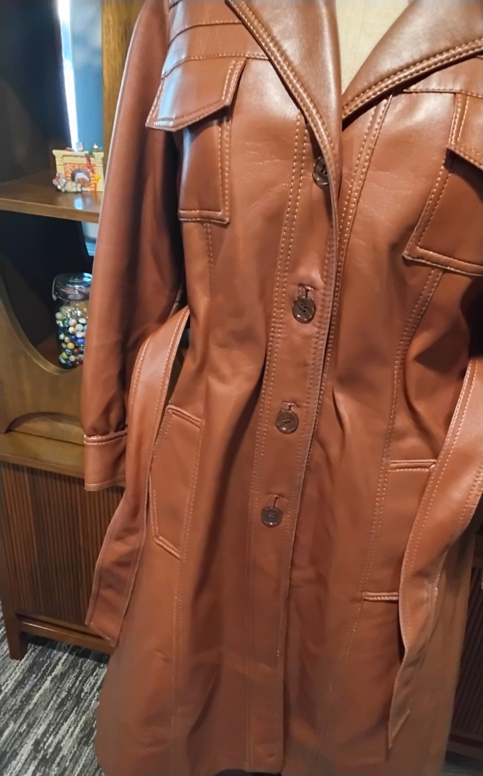 Vintage Mod Maid Pleather Boot Length Coat „Leather Look” -Size 14-