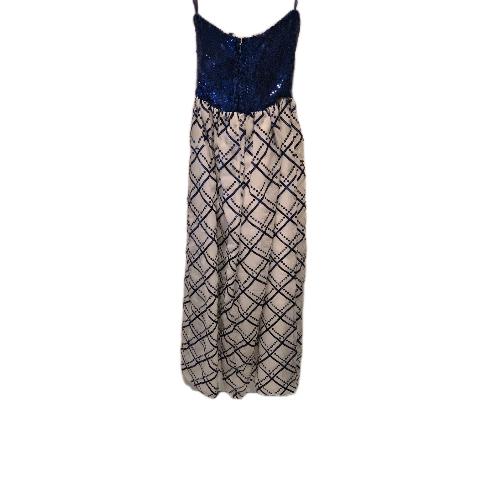 Vintage Jill Richards Royal Blue Sequin Evening Gown White w Blue Sequins Size 8