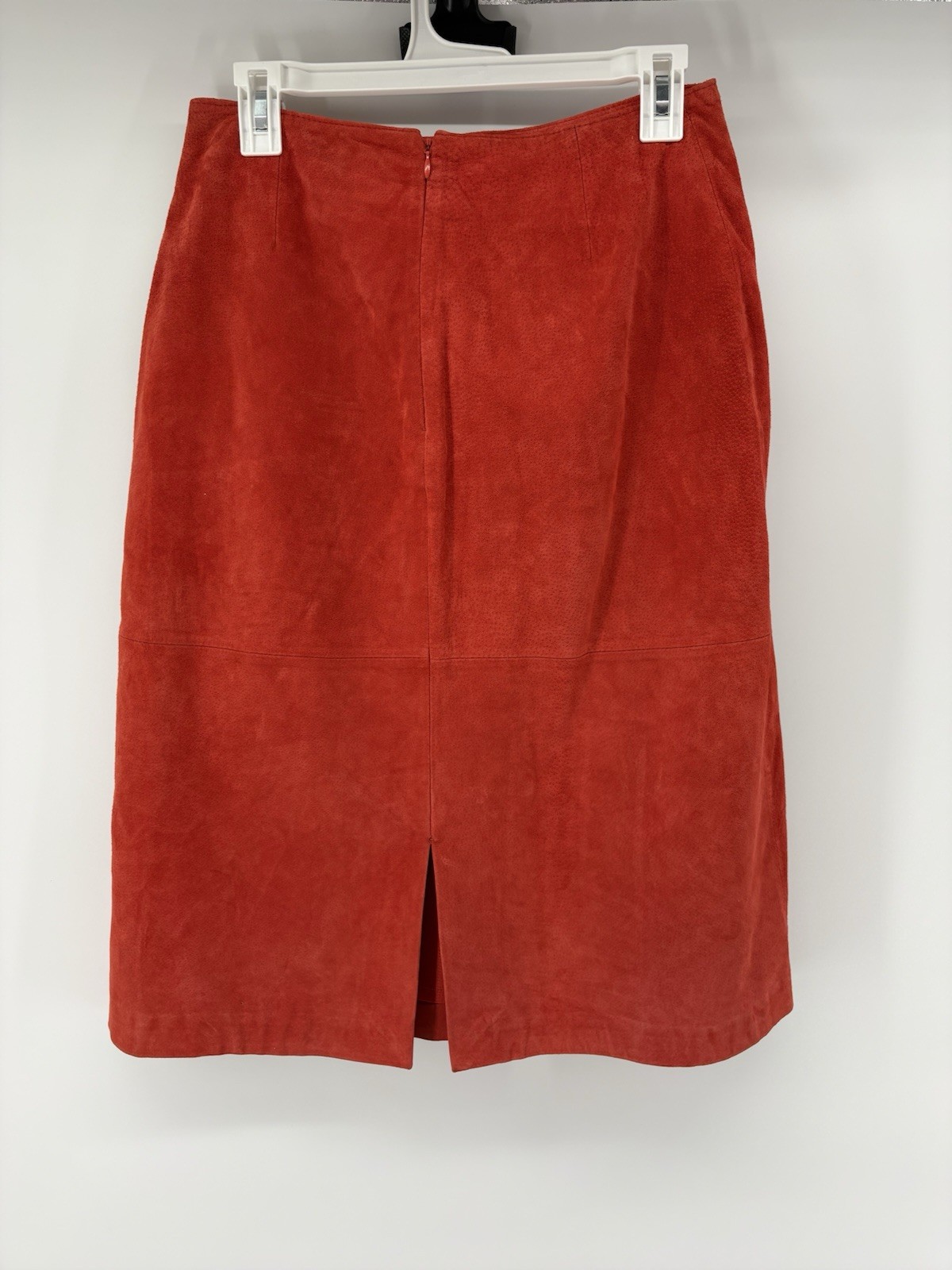 Vintage Modern Images Genuine Leather Suede A-Line Midi Skirt Red Orange Size 6