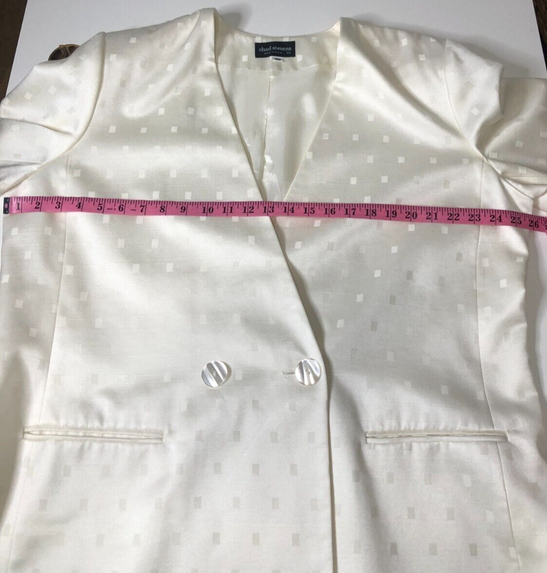 Vintage Chad Stevens Ltd Skirt Suit Ivory Cream Jacquard Mother of Pearl Plus 18
