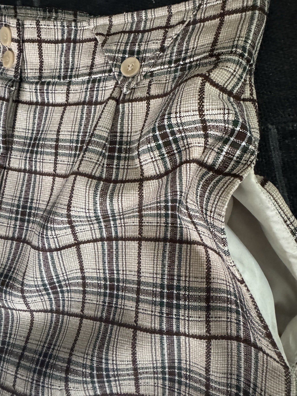 Vintage K-Mart Plaid Pleated Dress Pants Tweed Polyester Beige Brown Black