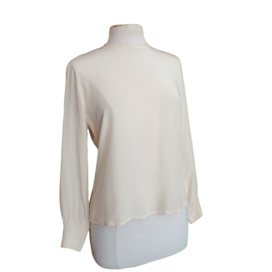 Vintage 80s Brooks Brothers Blouse Cream Silk Shirt Classic Minimalism