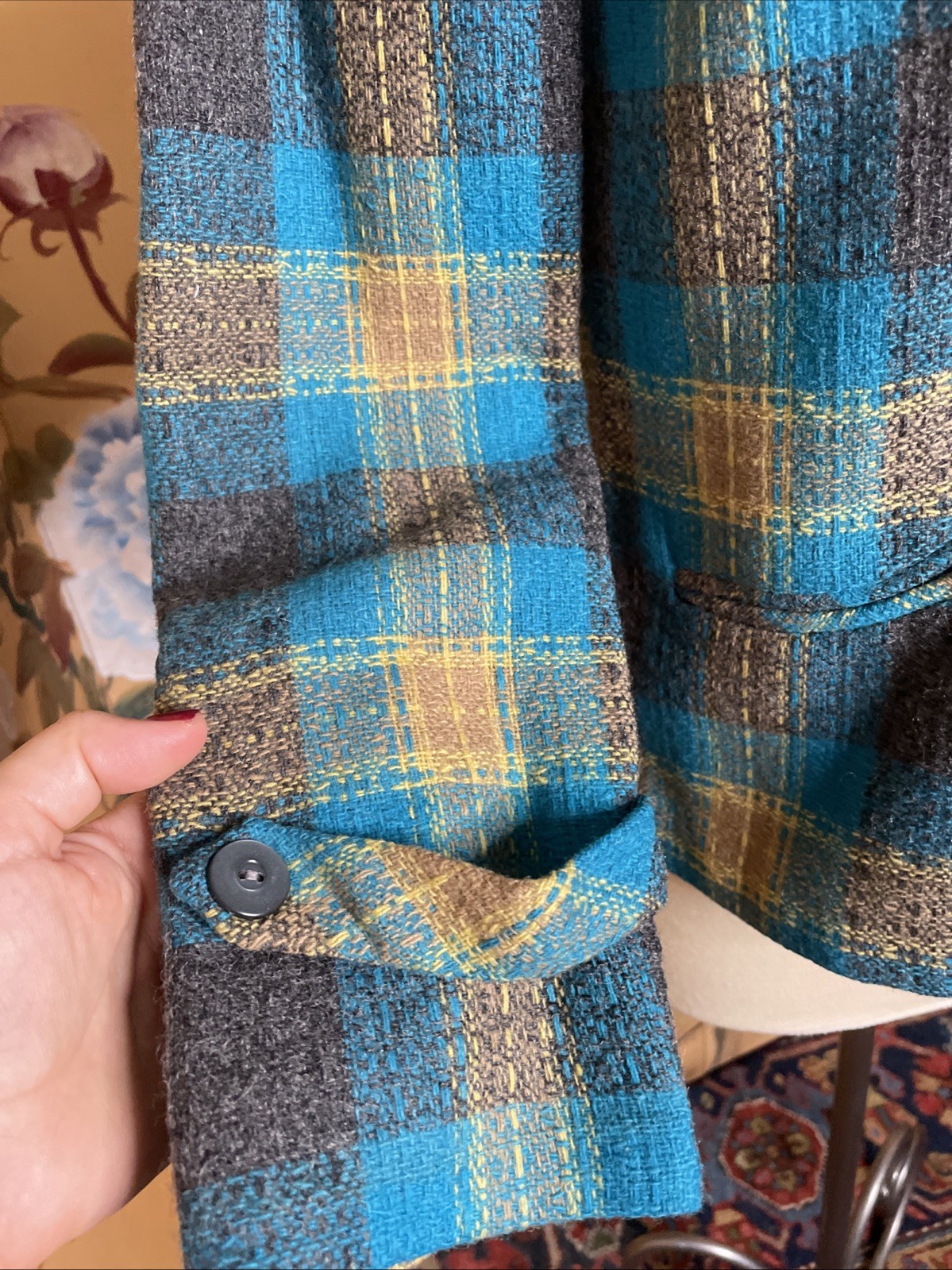 Vintage 1940s Sz S Graff Californiawear Pure Wool Plaid Shirt Jacket Chore Coat