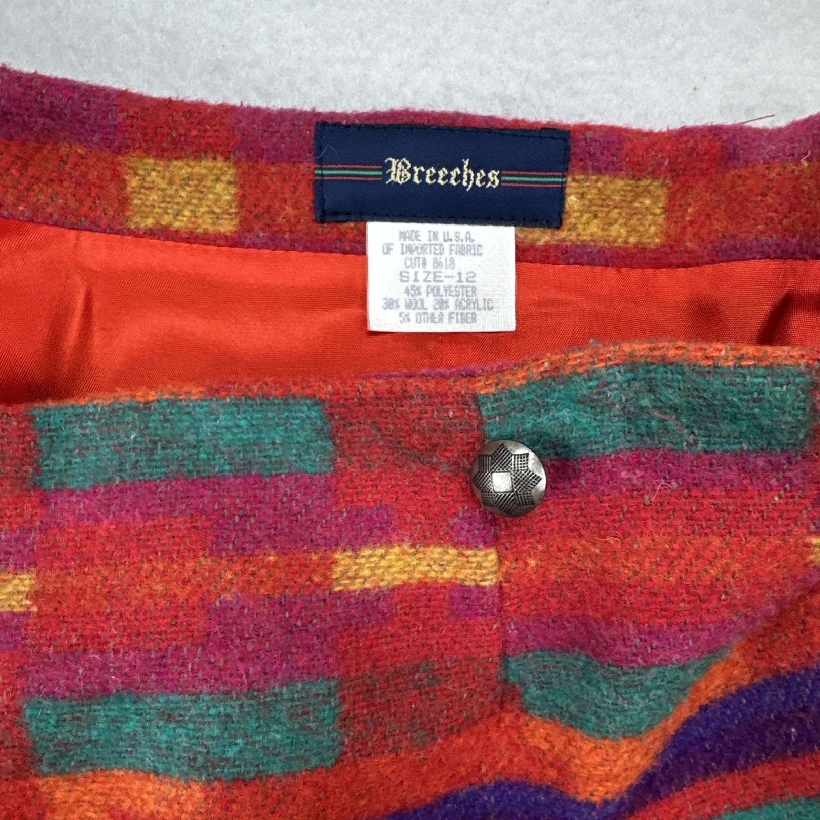 Breeches Vintage Wool Southwestern Stripe Wrap Skirt Red Multicolor Aztec Sz 12