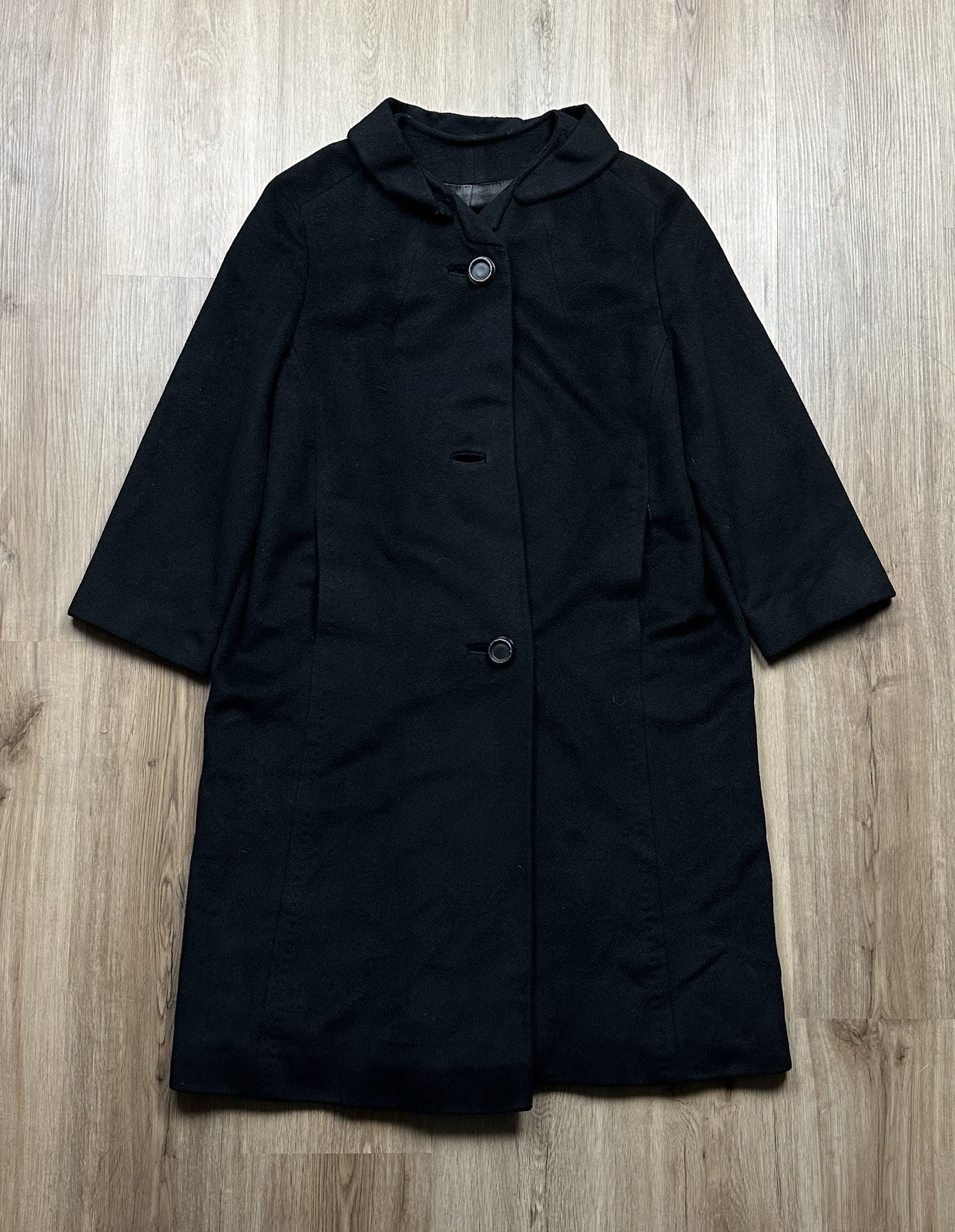 50s VINTAGE Tailored Union Made Black Long Pea Coat Size Medium Bespoke Women