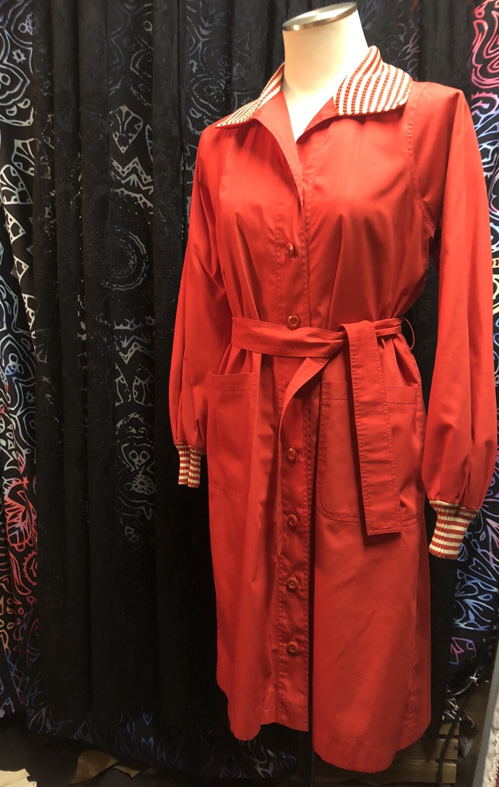 The Clothes Horse vintage Shirt Dress Jacket Size 12 Red Candy Stripe Duster