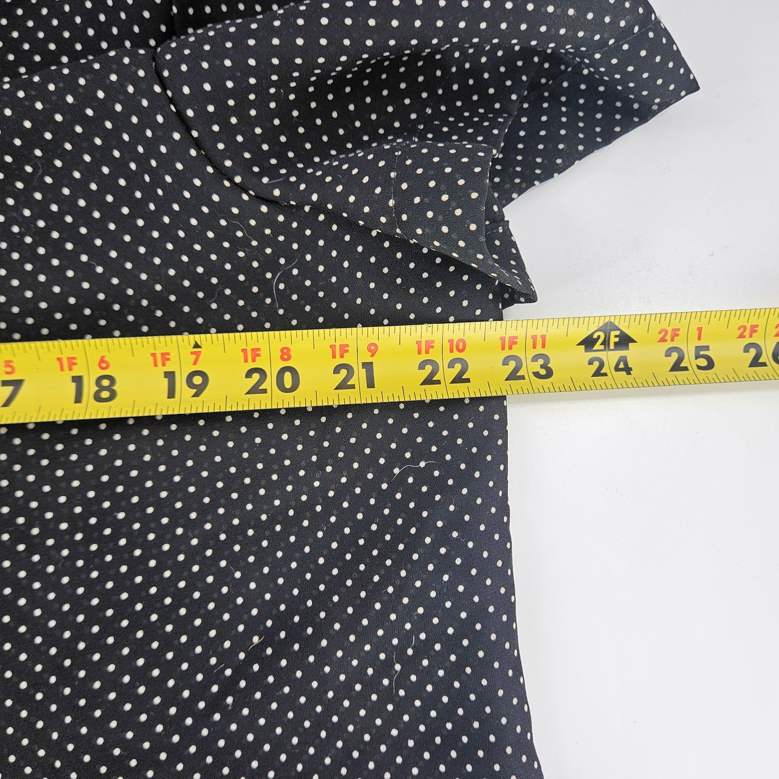 Vtg 80s/90s Maggie London Black White Polka Dot Blouse Shoulder pads L Sheer MOP