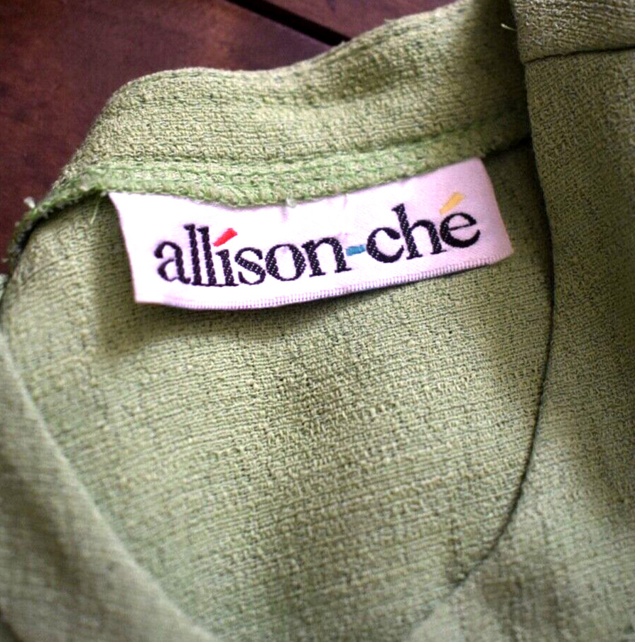 90s Allison-Che 2 Piece Shift Dress Top Set Green Black Size 8 VTG 1990s