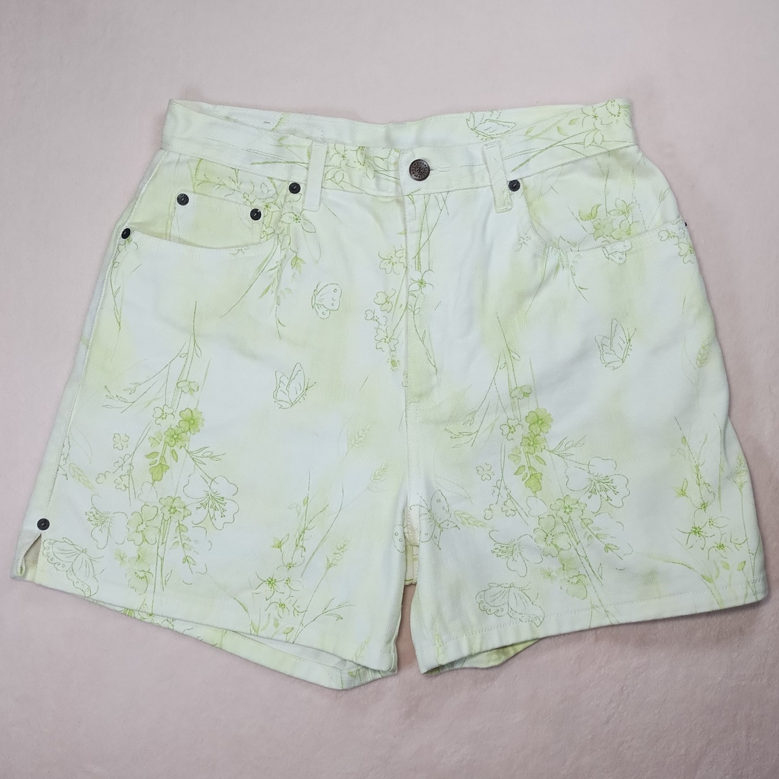 Vintage 90s Bill Blass Denim High Rise Jean Shorts Floral Butterfly Print Sz 10