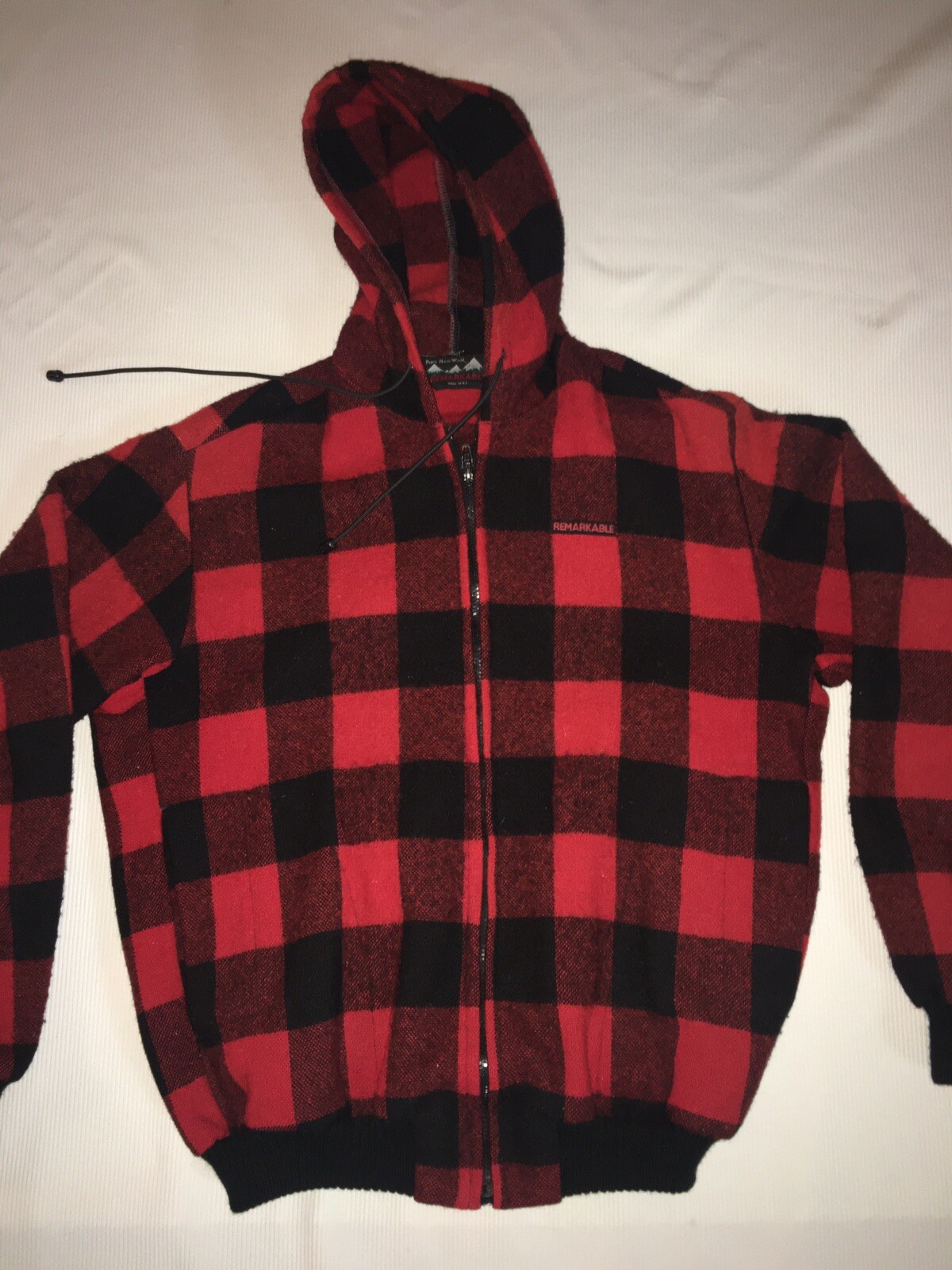 Remarkable 100% Wool checkevtg red Buffalo Plaid JACKET Hooded Os New Zealand