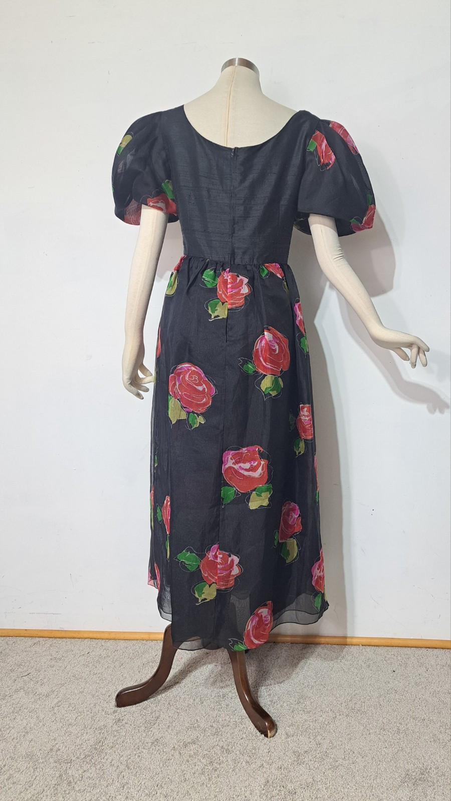 Vintage 1980s Hanae Mori Silk Dress Sz 14 L/XL Floral Roses Cocktail