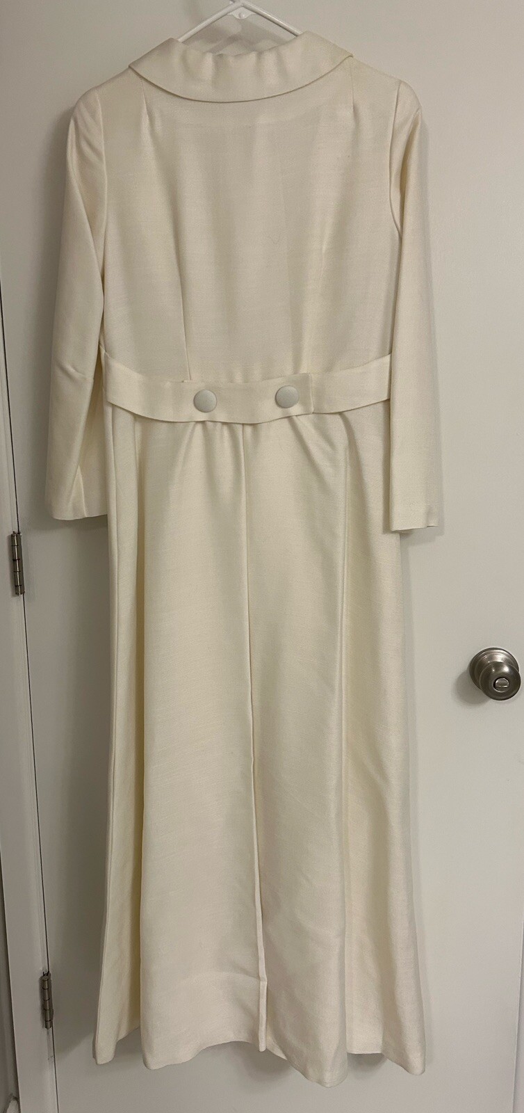 VINTAGE 60’s Union Made Three Button Empire Waist Ivory MAXI COAT Sz 11 Jackie O
